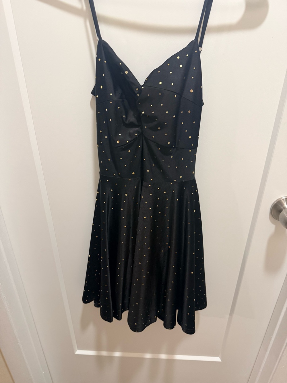 Lucy in the Sky Black Dress with Gold Polka Dots